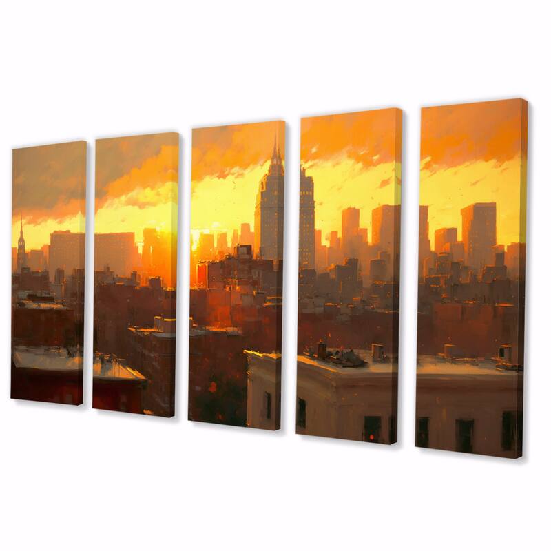 Designart "Beautiful Sunset In New York I" City New York Multipanel
